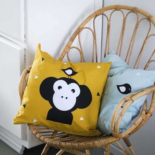 Kussen kinderkamer Apekop Oker