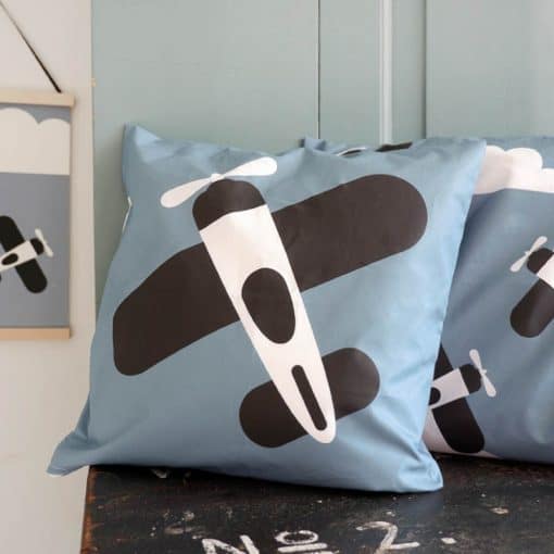 Kussen kinderkamer Vliegtuig blauw