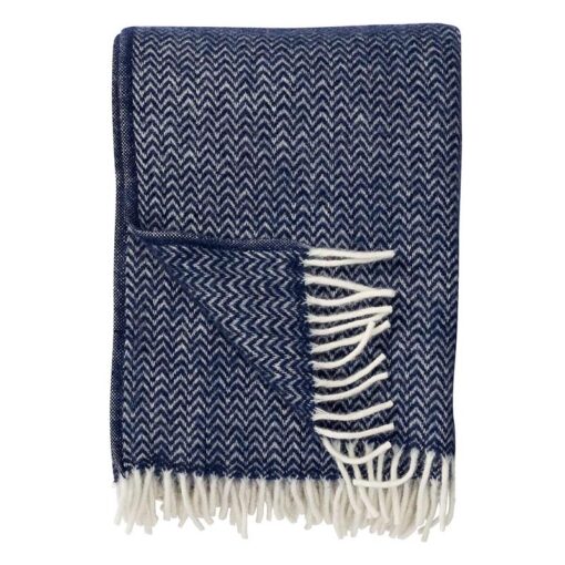 plaid donkerblauw lamswol klippan chevron