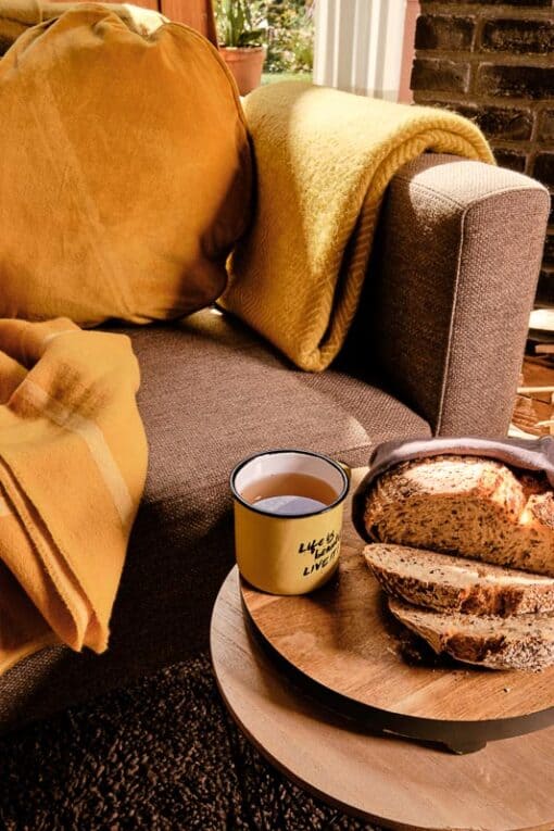 plaid geel kussen wol
