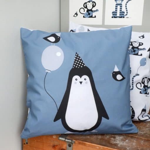 kussen blauw pinguin kinderkamer