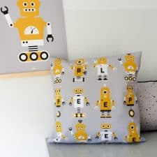 kussen robots grijs oker