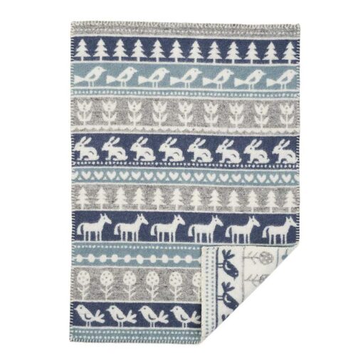 wiegdeken wol blauw grijs klippan