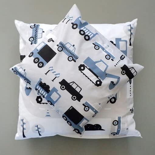 sierkussen blauw graafmachine voertuigen