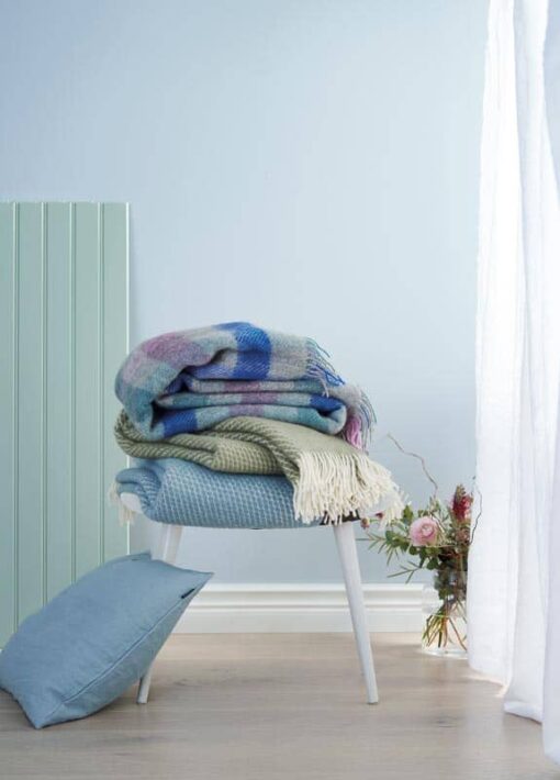 plaids wol blauw roze klippan