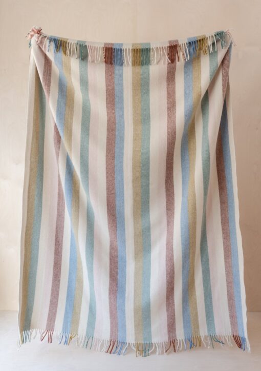 Picknickkleed groen blauw beige strepen wol