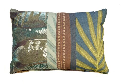 Buitenkussen bruin blauw waterafstotend polyester