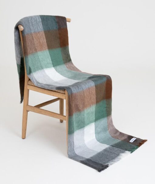 plaid groen wit grijs alpaca wol blokken