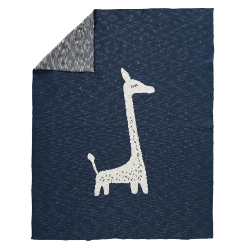 ledikantdeken donker blauw katoen giraffe fresk giraf