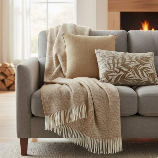 kussen beige plantmotief Raaf meubelstof flora