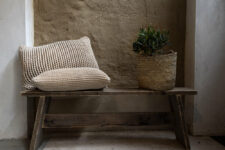 sierkussen beige grof gebreid wol