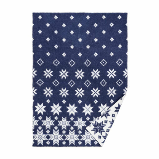 Plaid donkerblauw lamswol sneeuwvlokken klippan snowfall