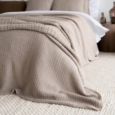Wollen plaid gebreid patroon beige moyha