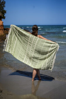 katoenen hamamdoek strand mosgroen ivoor beachie blanes mosgroen