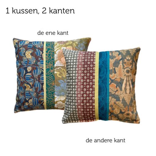 kussen blauw bruin geel boho Browny