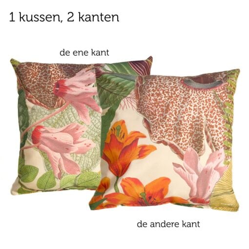 kussen creme roze groen botanic flowers