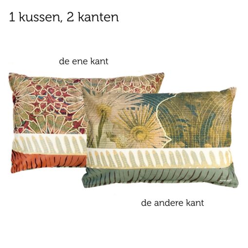 kussen groen oranje flower frills
