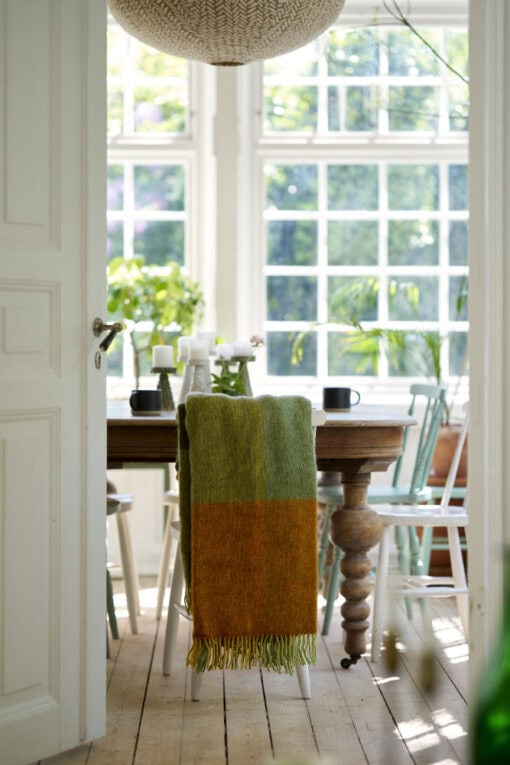 plaid groen oranje geblokt met gotland wol lamswol klippan gotland check green