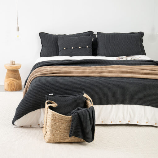sprei grafiet gebreid katoen moyha lazy morning graphite