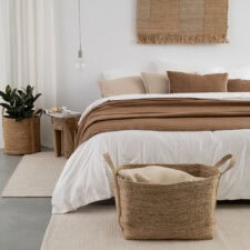 bruine sprei van wol moyha herringbone hazelnut
