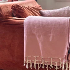plaid grand foulard sprei oudroze katoen lantara wafel