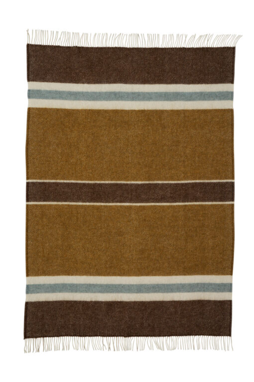 gestreepte plaid bruin caramel blauw wol Gotland Stripe Walnut Caramel Blue