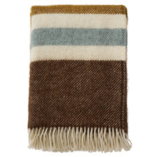 plaid bruin, caramel, blauw, wol, Gotland Stripe Walnut Caramel Blue