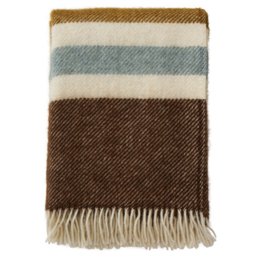 plaid bruin, caramel, blauw, wol, Gotland Stripe Walnut Caramel Blue