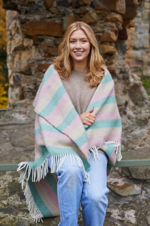 gestreepte wollen plaid roze perzik mint tweedmill stripes summer breeze