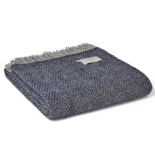plaid donkerblauw wol extra lang tweedmill textiles beehive navy grey