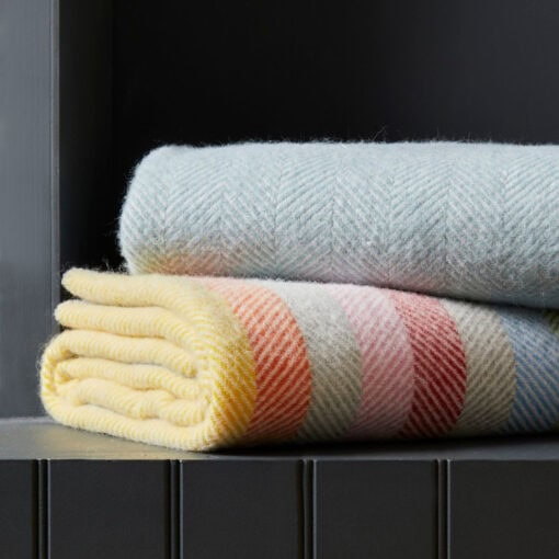 woondeken grijs multicolour strepen wol tweedmill fishbone stitch edge rainbow grey stripe