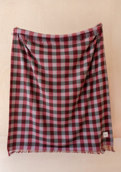 Plaid rood, roze, recycled wol, blokken, Wine Gingham - Afbeelding 2