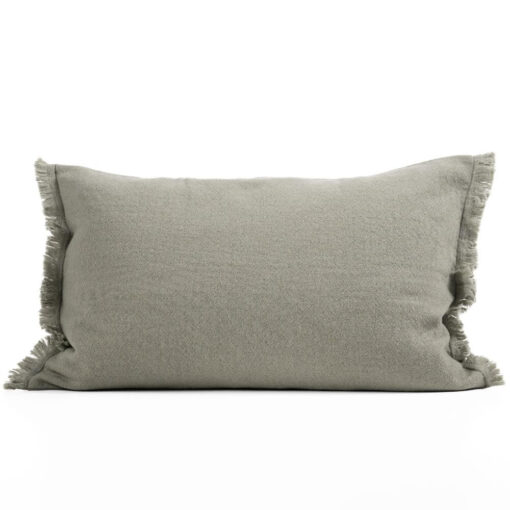 lanwerpig kussen olijfgroen wol moyha decorative edge olive