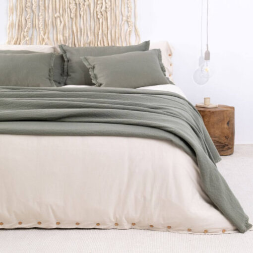 olijfgroene sprei wol moyha decorative edge olive