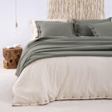 sierkussen olijfgroen wol langwerpig extra groot moyha decorative edge olive