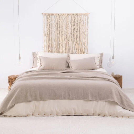 sprei beige wol moyha decorative edge beige