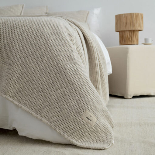 sprei beige gebreid 3 maten moyha woolly beige