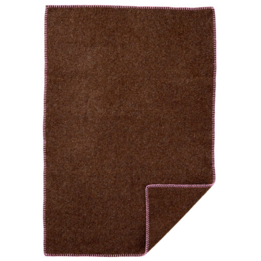 wiegdeken wol bruin met roze feston rand klippan cozy baby walnut pink