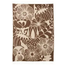 Plaid bruin beige lamswol klippan blomranka brown beige