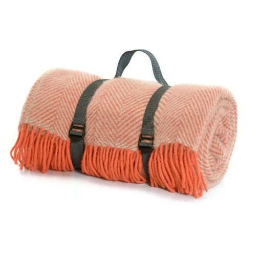 picknickkleed koraalroze wol tweedmill herringbone flamingo pearl