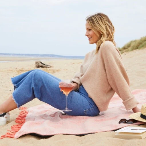 picknickkleed koraalroze wol visgraat tweedmill herringbone flamingo pearl