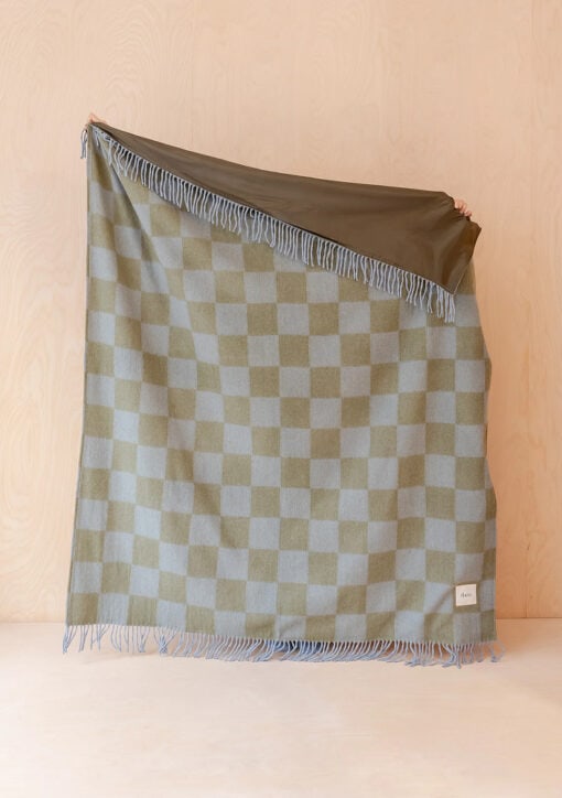 picknickkleed wol groen blauw blokken TBCo Green Blue Checkerboard