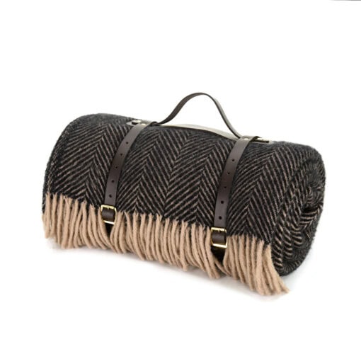 picknickkleed zwart wol tweedmill herringbone vintage