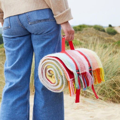 wollen picknick kleed grijs multicolour tweedmill rainbow grey stripe