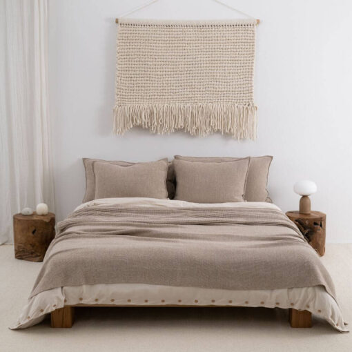 bedsprei beige katoen fijngebreid moyha two weaves smooth beige