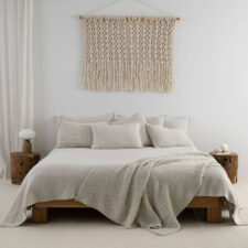 bedsprei creme katoen fijngebreid moyha two weaves smooth cream