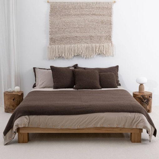 fijngebreide bedsprei bruin katoen moyha two weaves smooth brown