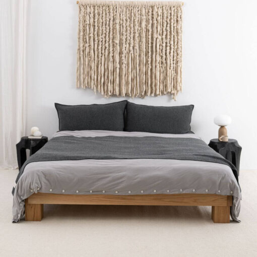 fijngebreide bedsprei grafiet katoen moyha two weaves smooth graphite