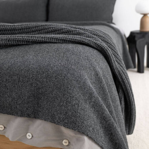 fijngebreide sprei grafiet katoen moyha two weaves smooth graphite