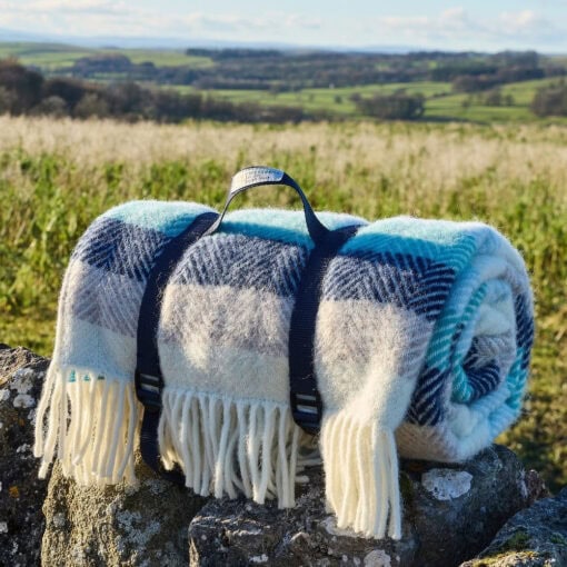 wollen picknickkleed blauw multicolour tweedmill seashore stripe